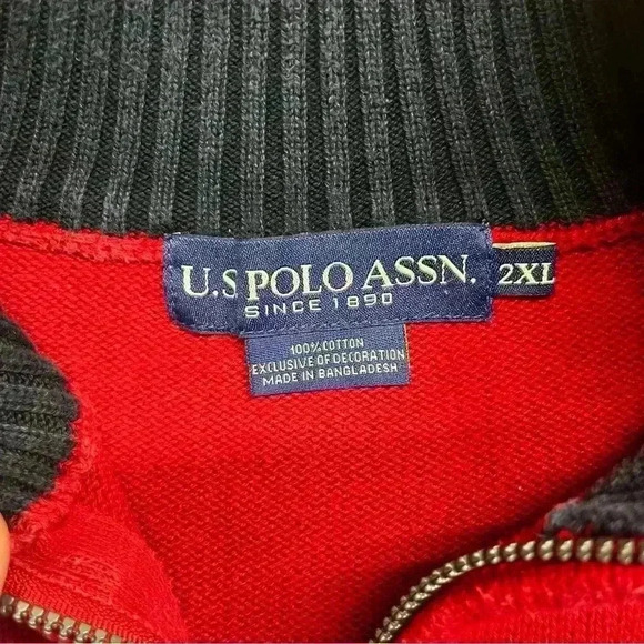 US Polo Assn. Red Navy Colorblock Sweater Cardigan Mens 2XL 100% Cotton 1177 - Picture 3 of 7